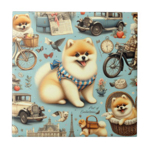 Ilustração Vintage Pomeranian Sem Costura