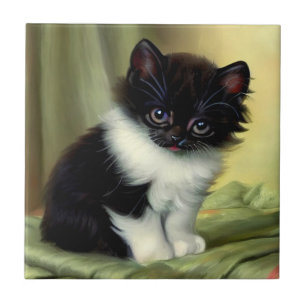 Ilustração Vintage Tuxedo Kitten