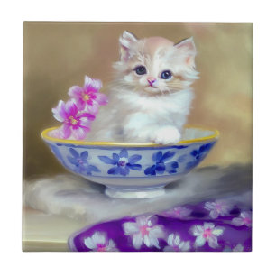 Ilustração Vintage White Kitten