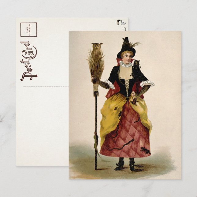 Ilustração Vitoriana de Bruxa em Cartão Postal (Frente/Verso)