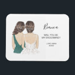 Ilustrado Você será meu ímã de damas de honra?<br><div class="desc">Simples e clássico imã "Você será minha dama de honra?" com noiva e dama de honra. Personalize o nome e a função de sua preferência.</div>