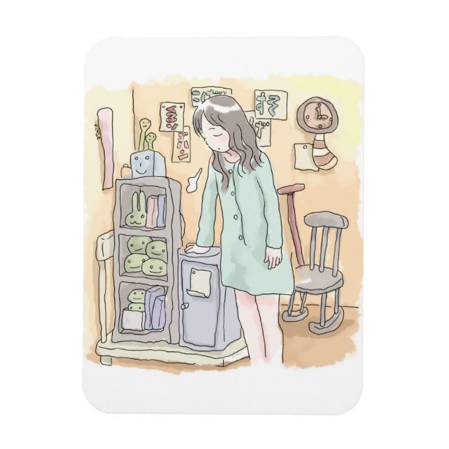 ÍMÃ さにしむじ  お部屋で手をついてため息をつく女性のイラスト (Vertical)