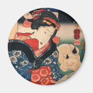 Imã 女と眠る猫, mulher do 国芳 e gato do sono,