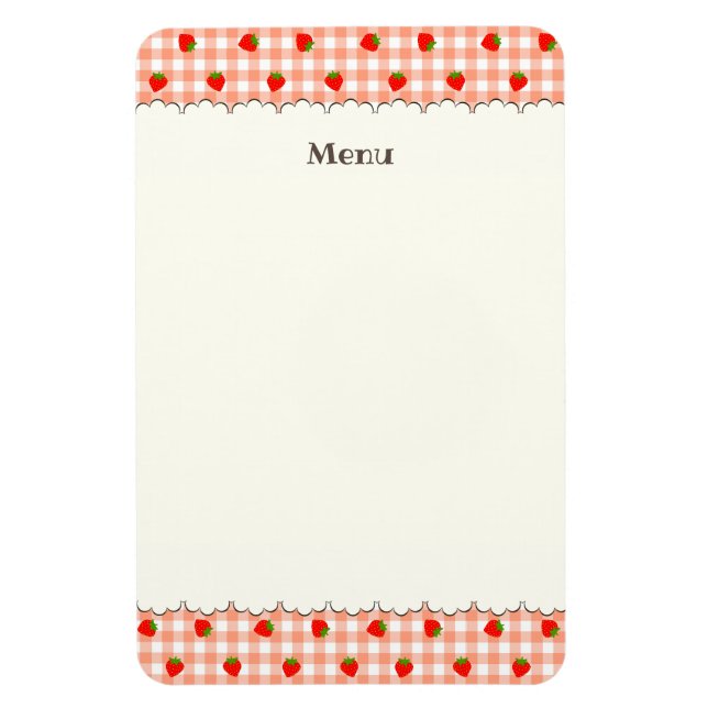 ÍMÃ 文字 カスタマイズ いちご　ギンガムチェック　サーモンピンク　 マグネット (Vertical)