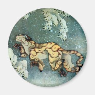Imã 雪中虎図, tigre na neve, Hokusai do 北斎