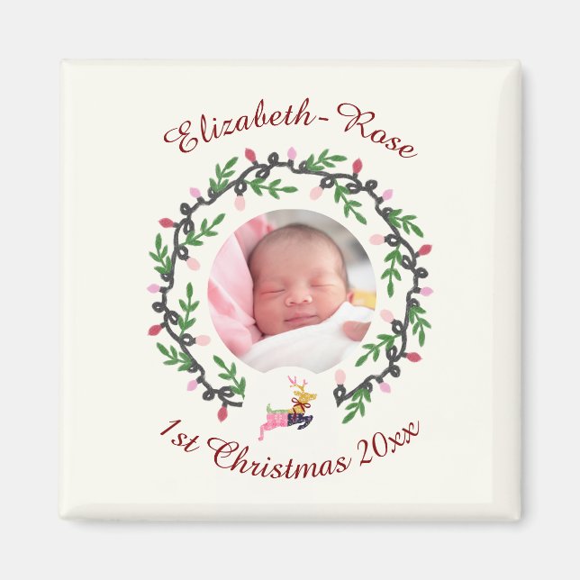 Imã 1º Veado de Natal com Coroa Personalizável (Frente)