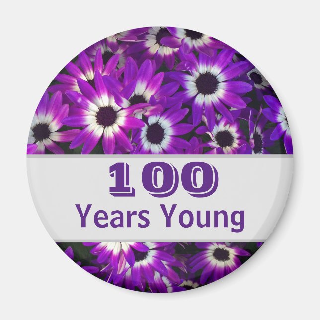 Imã 100 Anos Jovem Flor Roxo Foto Vivid Floral (Frente)