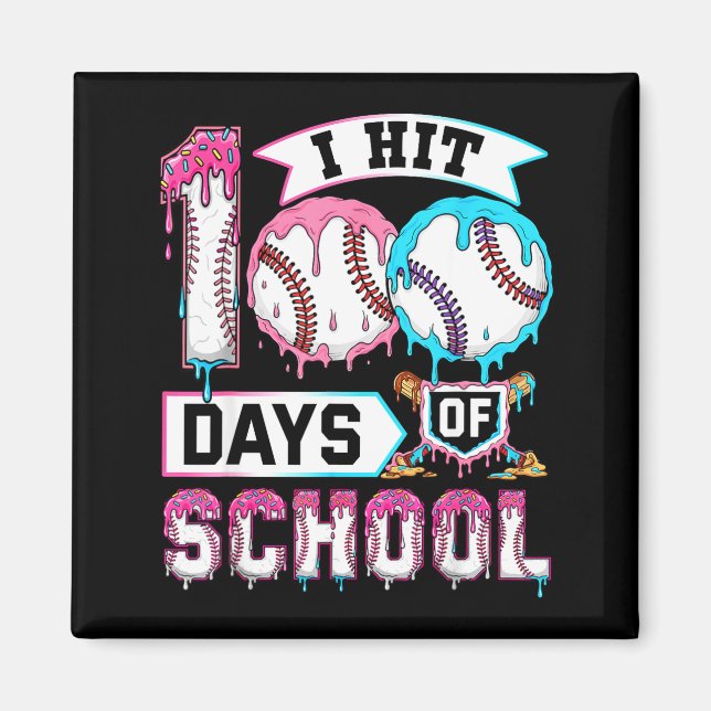 Imã 100 Days Of School Boys Baseball Drip 100th Day Ki (Frente)