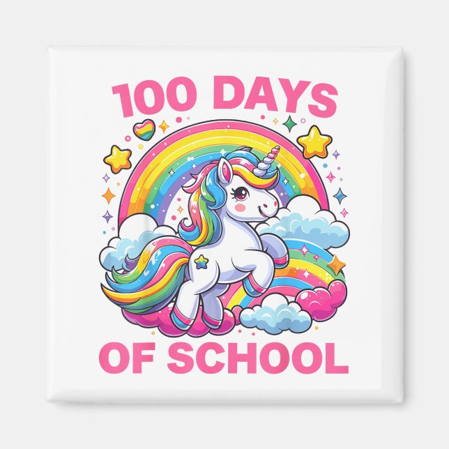 Imã 100 Days Of School Unicorn Girls Teacher 100th Day (Frente)
