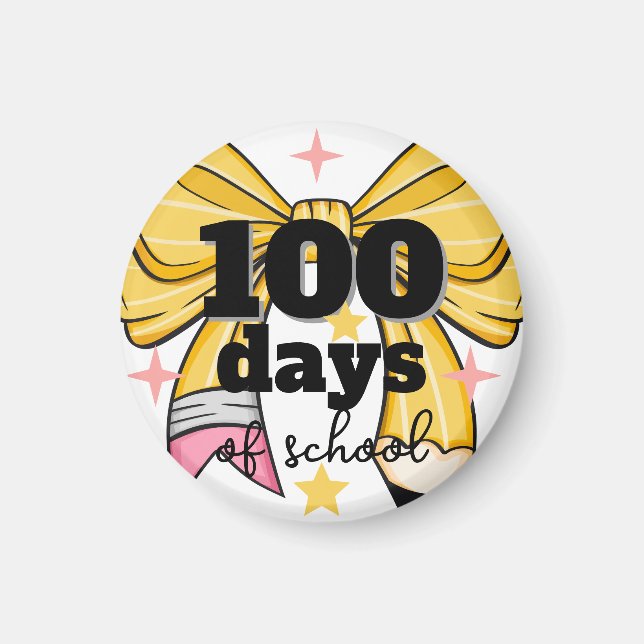 Imã 100 Days of School Yellow Pencil Bow Magnet (Frente)