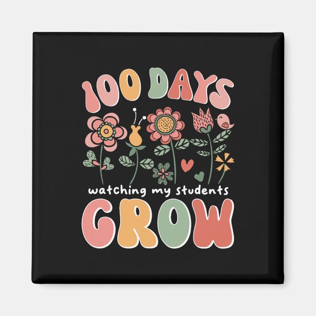 Imã 100 Dias Crescendo Flores De Boho Professora 100º  (Frente)