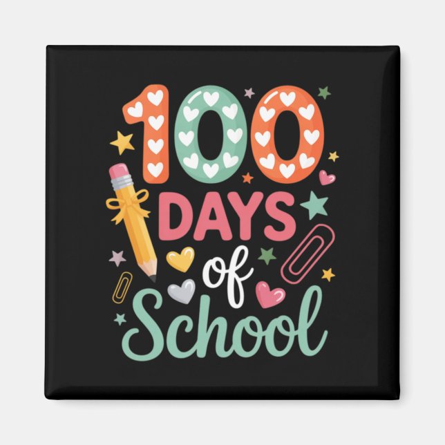 Imã 100 Dias De Escola Círculo Xadrez Retrô Divertido (Frente)