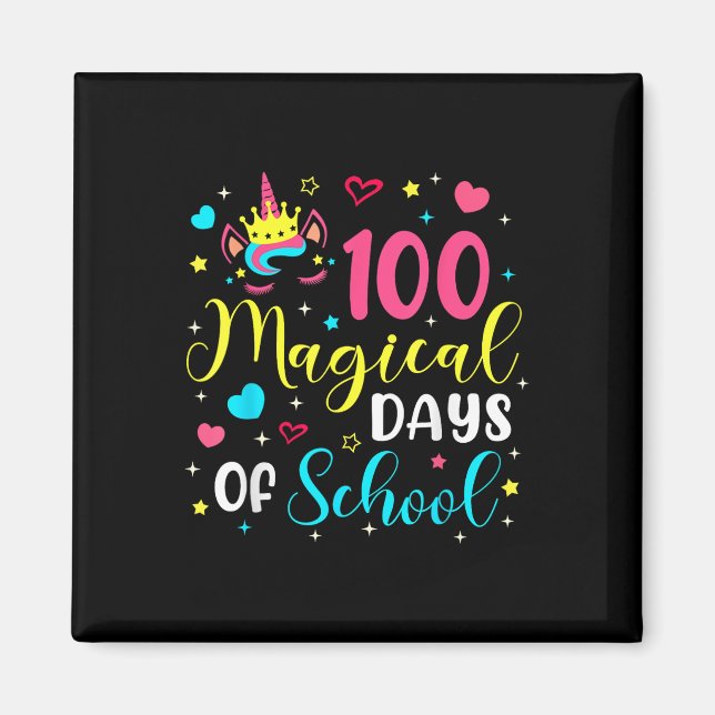 Imã 100 Dias Mágicos 100º Dia de Meninas de Unicórnio  (Frente)