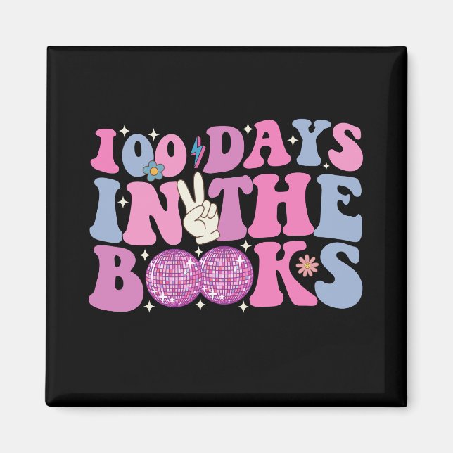 Imã 100 Dias Nos Livros Disco Ball Groovy Retro (Frente)
