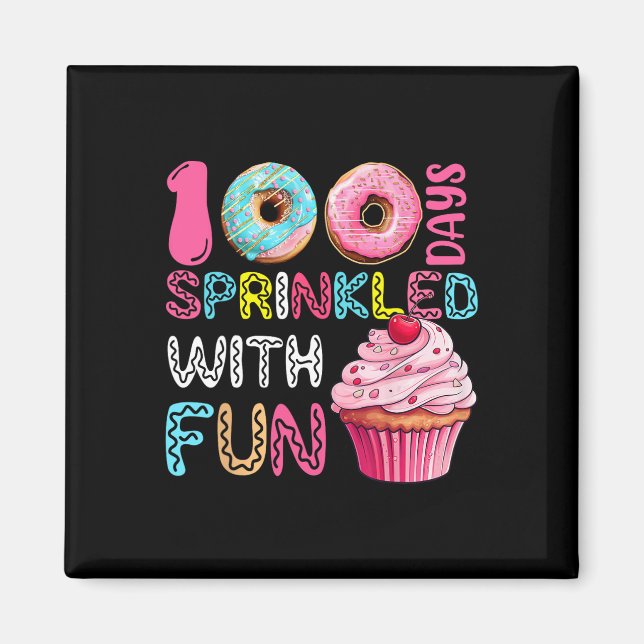 Imã 100 Dias Salpicados Com Cupcake Divertido 100º Dia (Frente)