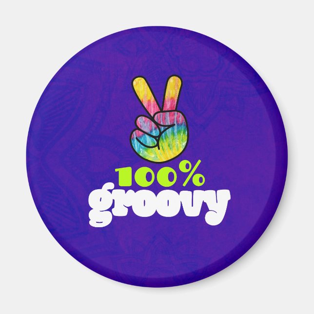 Imã 100% Groovy Rainbow com Sinal de Paz Mão (Frente)