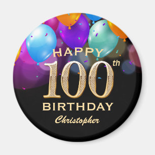 Imã 100th Birthday Party Black and Gold Balloons