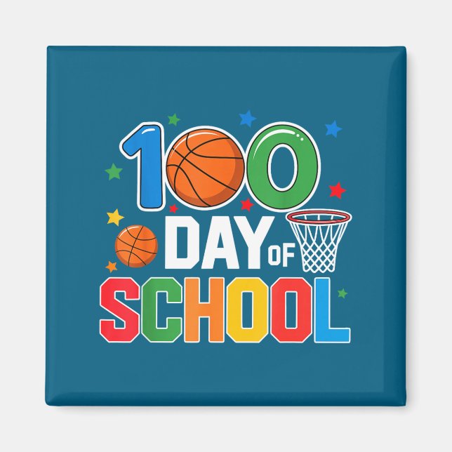Imã 100th Day Of School Basketball - Kids 100 Days Of  (Frente)