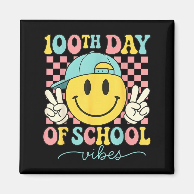 Imã 100th Day Of School Vibes 100 Days Teacher Boy Gir (Frente)