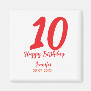 Imã 10.º aniversário adicionar nome data ano vermelho 