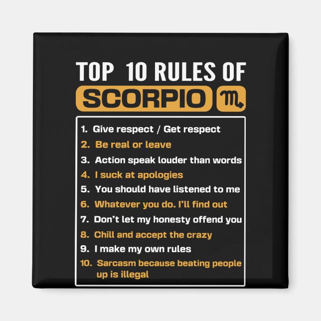 Imã 10 regras principais de Scorpio, Fatos Escorpiões  (Frente)