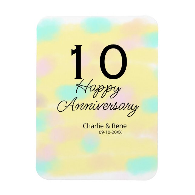 Ímã 10 wedding anniversary yellow pastel name retro bo (Vertical)