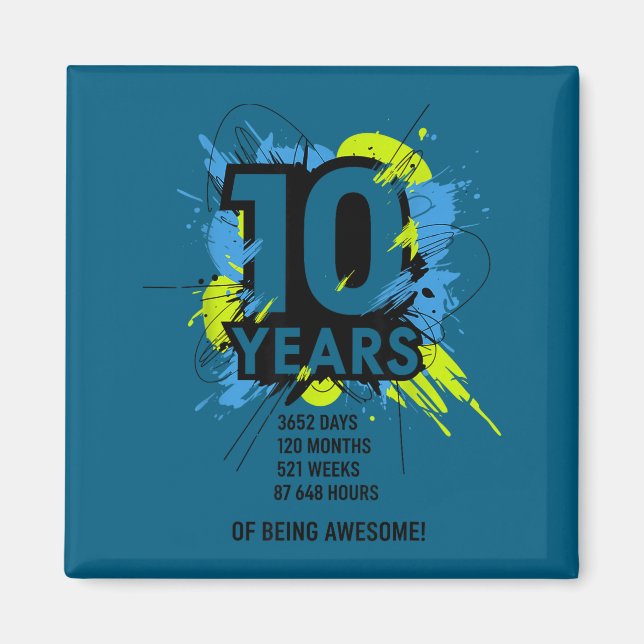 Imã 10 Years Of Being Awesome 10th Birthday Girl Boy D (Frente)