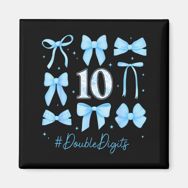 Imã 10th Birthday Girl Blue Coquette Bow 10 Year Old A (Frente)