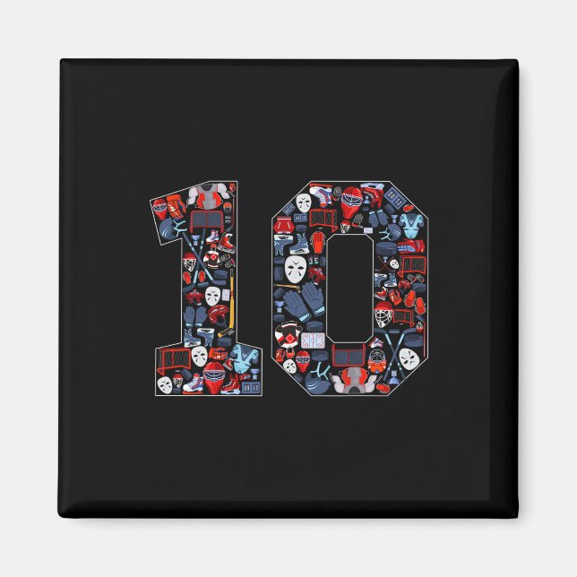 Imã 10th Birthday Ice Hockey Themed 10 Year Old Party  (Frente)