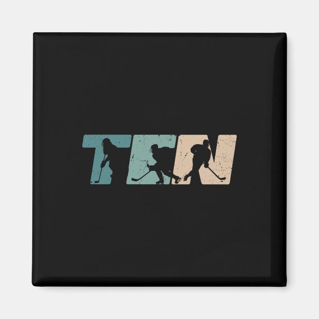 Imã 10th Birthday Retro Ice Hockey 10 Years Old Boy Gi (Frente)