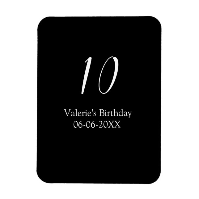 Ímã 10th birthday white black name date calligraphy  (Vertical)