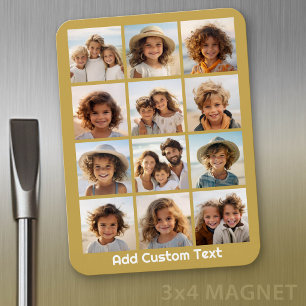 Ímã 12 Colagem de fotos com Dourado plano de fundo