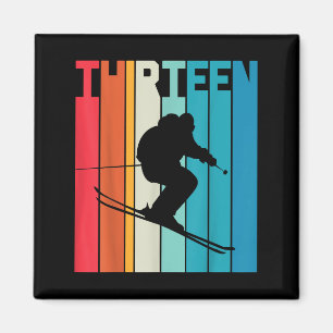 Imã 13 Birthday Boy Retro Ski Lover Skier 13 Anos O