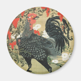 Imã 14. 南天雄鶏図, loucos do 若冲 e galo verme