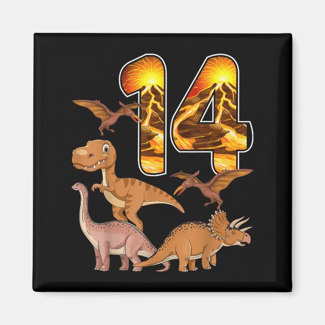 Imã 14th Birthday Dinosaur T-rex 14 Years Old Birthday (Frente)