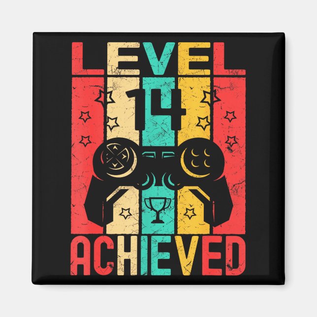 Imã 14th Birthday Level 14 Achieved Gamer Funny Birthd (Frente)