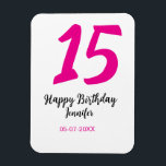 Ímã 15 aniversário quiencenera adicionar data ano mode<br><div class="desc">design editável</div>