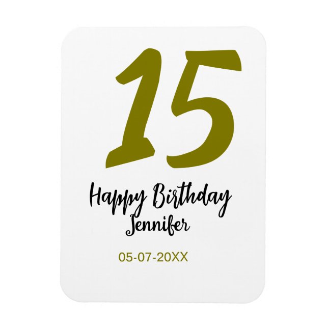 Ímã 15 aniversário quiencenera adicionar data ano ouro (Vertical)