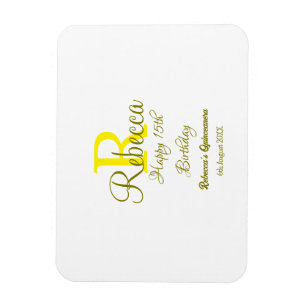 Ímã 15 Feliz Aniversário Amarelo Apelido Monograma Mod