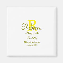 Imã 15 Feliz Aniversário Amarelo Apelido Monograma Mod