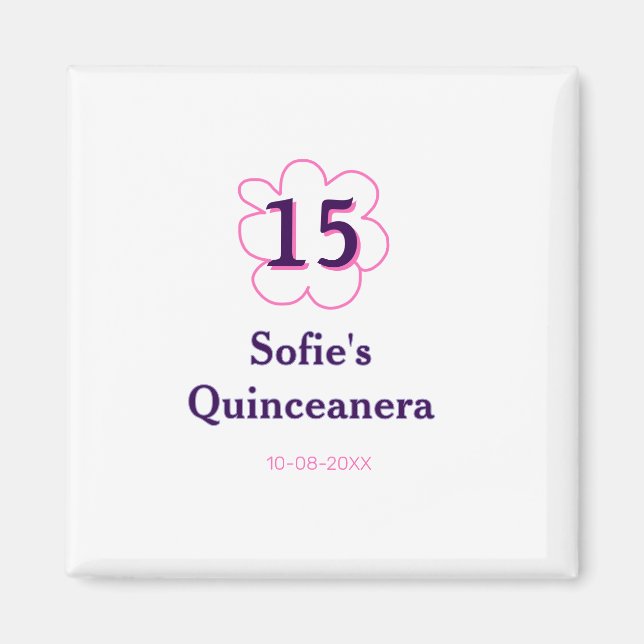 Imã 15 quinceanera feliz aniversário rosa púrpura (Frente)