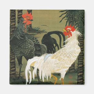 Imã 16. 棕櫚雄鶏図, palmeira do 若冲 & galo, Ja
