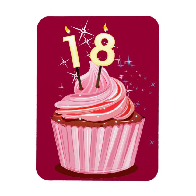 Ímã 18.º aniversário - Cupcake rosa (Vertical)