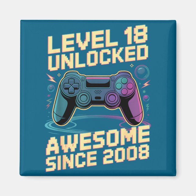 Imã 18th Birthday Boy Gift Level 18 Gamer 2008 18 Year (Frente)