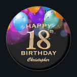 Imã 18th Birthday Party Black and Gold Balloons<br><div class="desc">18th Birthday Party Black and Gold Colorful Balloons and Confetti Magnet. For further customization,  please click the "Customize it" button and use our design tool to modify this template.</div>