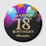 Imã 18th Birthday Party Black and Gold Balloons<br><div class="desc">18th Birthday Party Black and Gold Colorful Balloons and Confetti Magnet. For further customization,  please click the "Customize it" button and use our design tool to modify this template.</div>