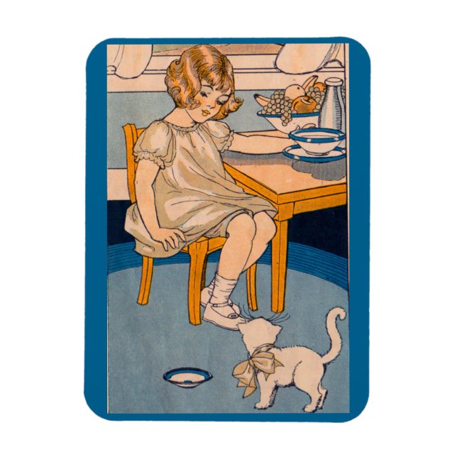 Ímã 1920 menina e seu gatinho branco (Vertical)