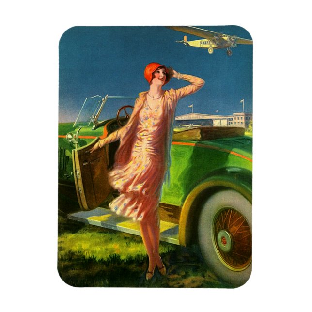 Ímã 1930 automóvel e avião de mulheres (Vertical)