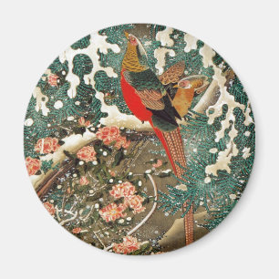 Imã 19. 雪中錦鶏図, faisão na neve, Jakuchu do