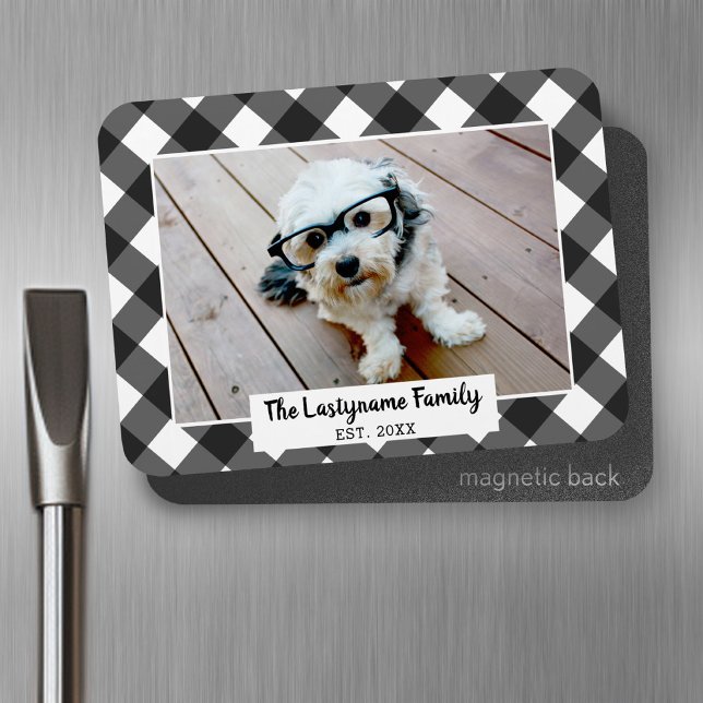 Ímã 1 Colagem de Fotos Nome da Família - Buffalo Check (Personalized fridge magnet - add photos and custom text)